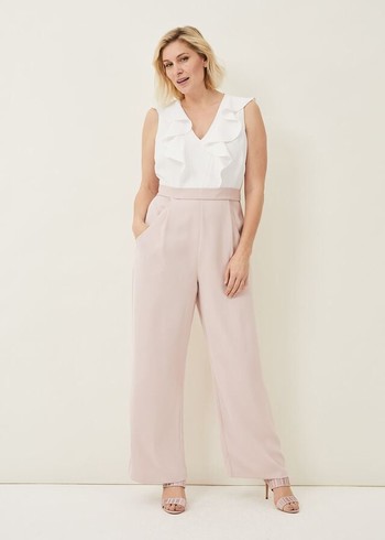 Phase Eight Linda Frill Jumpsuit White/Rose Canada | QJYHMR-476